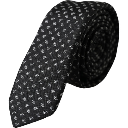 Dolce & Gabbana Black Jacquard Patterned Silk Adjustable Men Tie Dolce & Gabbana Black