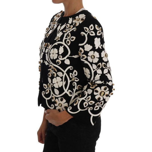 Dolce & Gabbana Floral Embroidered Crystal Wool Coat Jacket Coats & Jackets Dolce & Gabbana Black