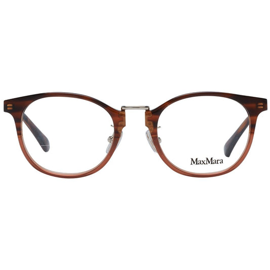 Max Mara Brown Women Glasses Frame, full-rim, round style with demo lenses, made from plastic, includes branded case, size 48-20-145.