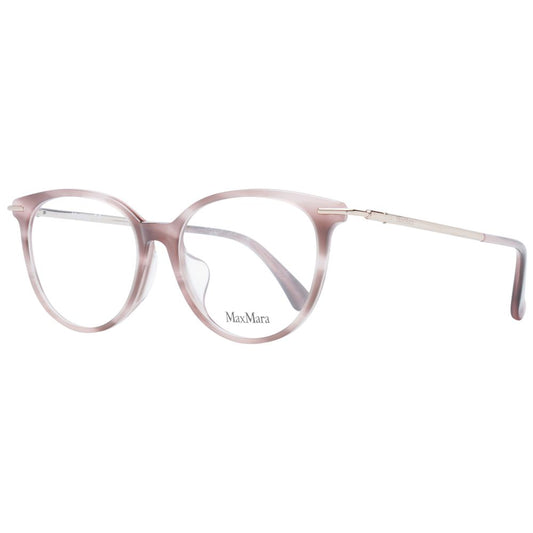 Alt Tag: Max Mara Pink Women Glasses Frame, round full-rim rose eyewear for women with plastic frame, includes branded case