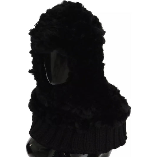 Dolce & Gabbana Black Silver Fox Fur Cashmere Hooded Scarf Dolce & Gabbana Black