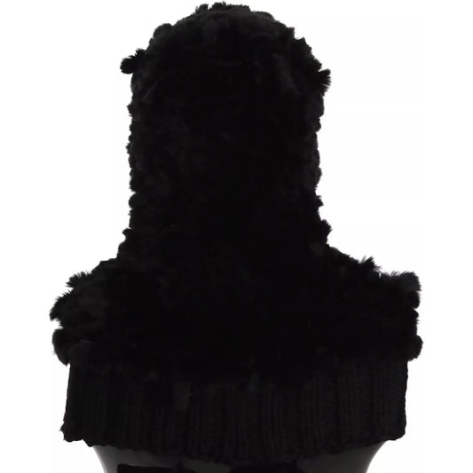 Dolce & Gabbana Black Silver Fox Fur Cashmere Hooded Scarf Dolce & Gabbana Black