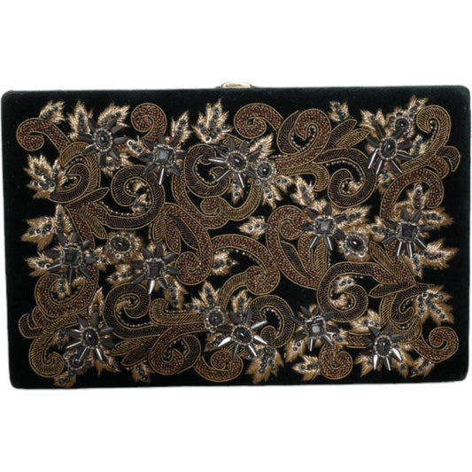 Dolce & Gabbana Black Velvet Gold Frame Clutch Evening Party Purse Bag Dolce & Gabbana Dark Slate Gray
