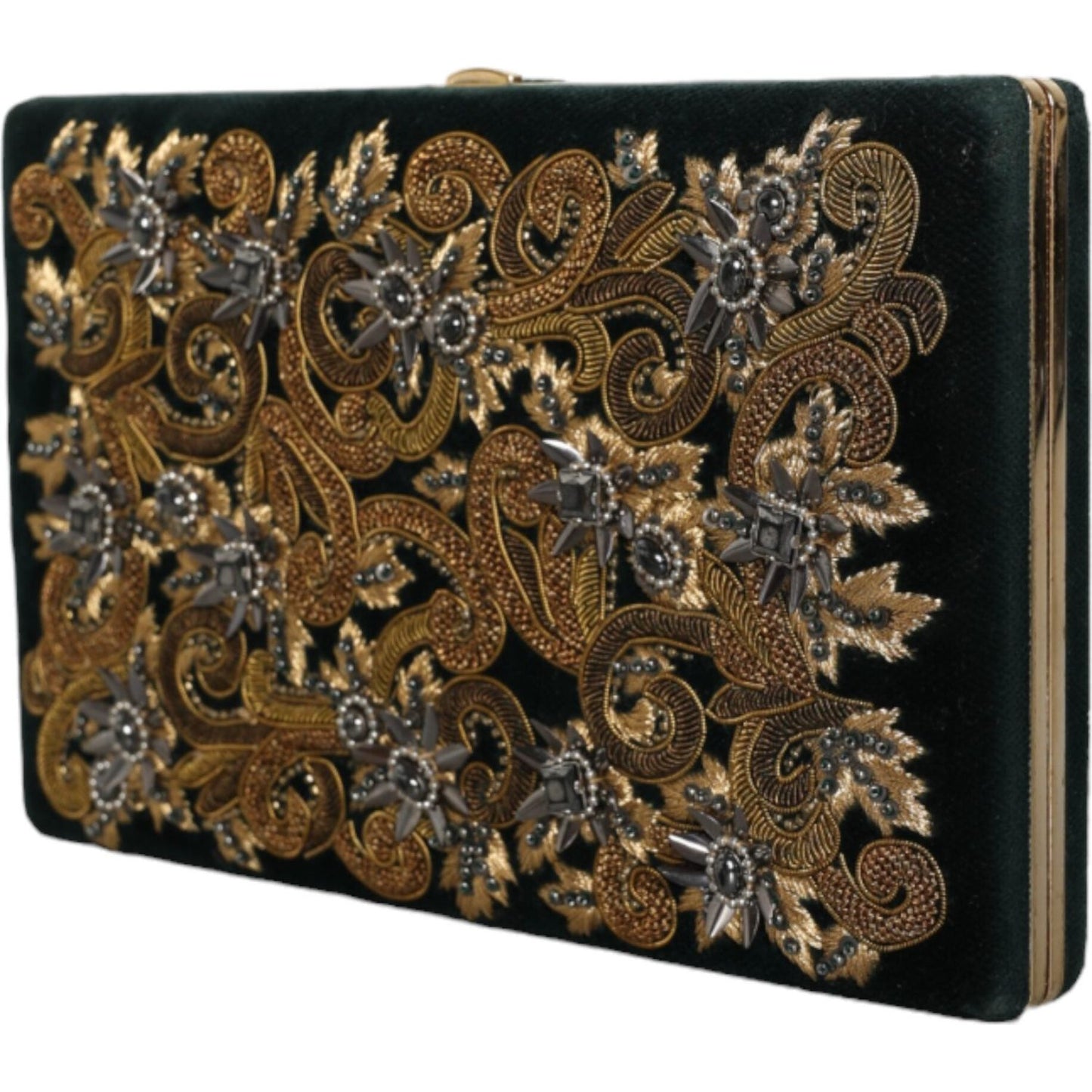 Dolce & Gabbana Black Velvet Gold Frame Clutch Evening Party Purse Bag Dolce & Gabbana Dark Slate Gray