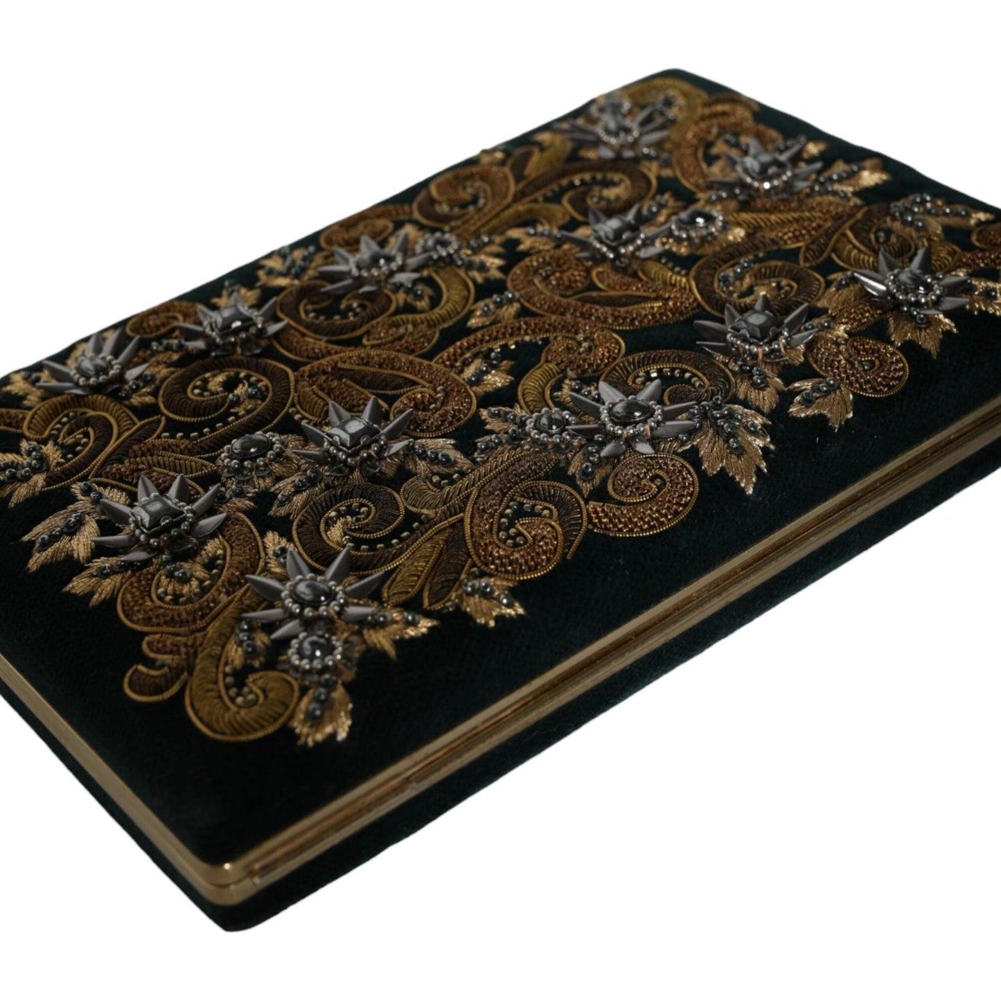 Dolce & Gabbana Black Velvet Gold Frame Clutch Evening Party Purse Bag Dolce & Gabbana Black