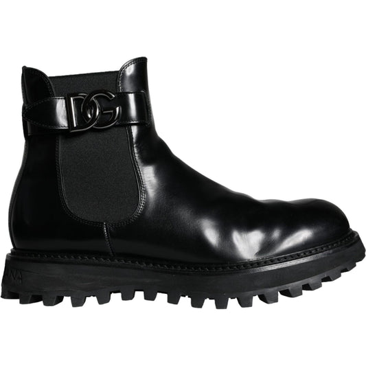 Dolce & Gabbana Black Belted DG Logo Men Chelsea Boots Shoes Dolce & Gabbana Black