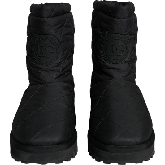 Dolce & Gabbana Black Nylon Padded Mid Calf Men Boots Shoes Dolce & Gabbana Black
