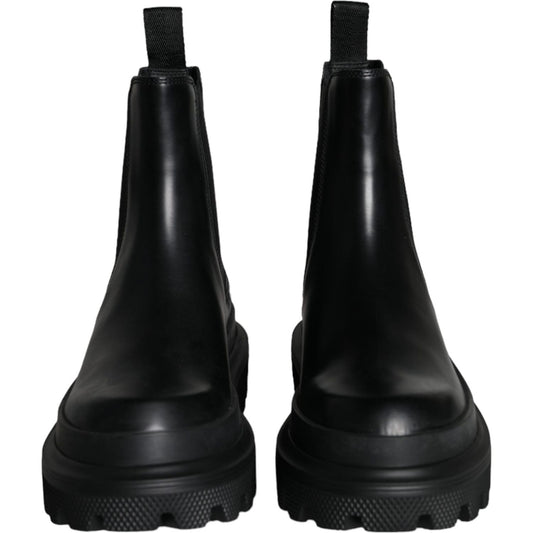 Dolce & Gabbana Black Leather Slip On Stretch Trekking Boots Shoes Dolce & Gabbana Black