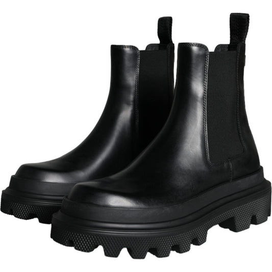 Dolce & Gabbana Black Leather Slip On Stretch Trekking Boots Shoes Dolce & Gabbana Black