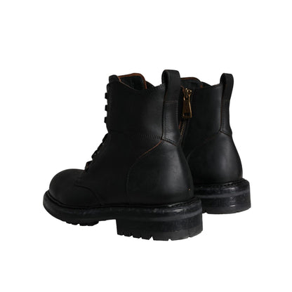 Dolce & Gabbana Black Lace Up Mid Calf Boots Men Shoes