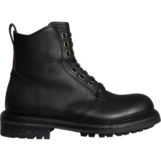 Dolce & Gabbana Black Lace Up Mid Calf Boots Men Shoes Dolce & Gabbana Dark Slate Gray