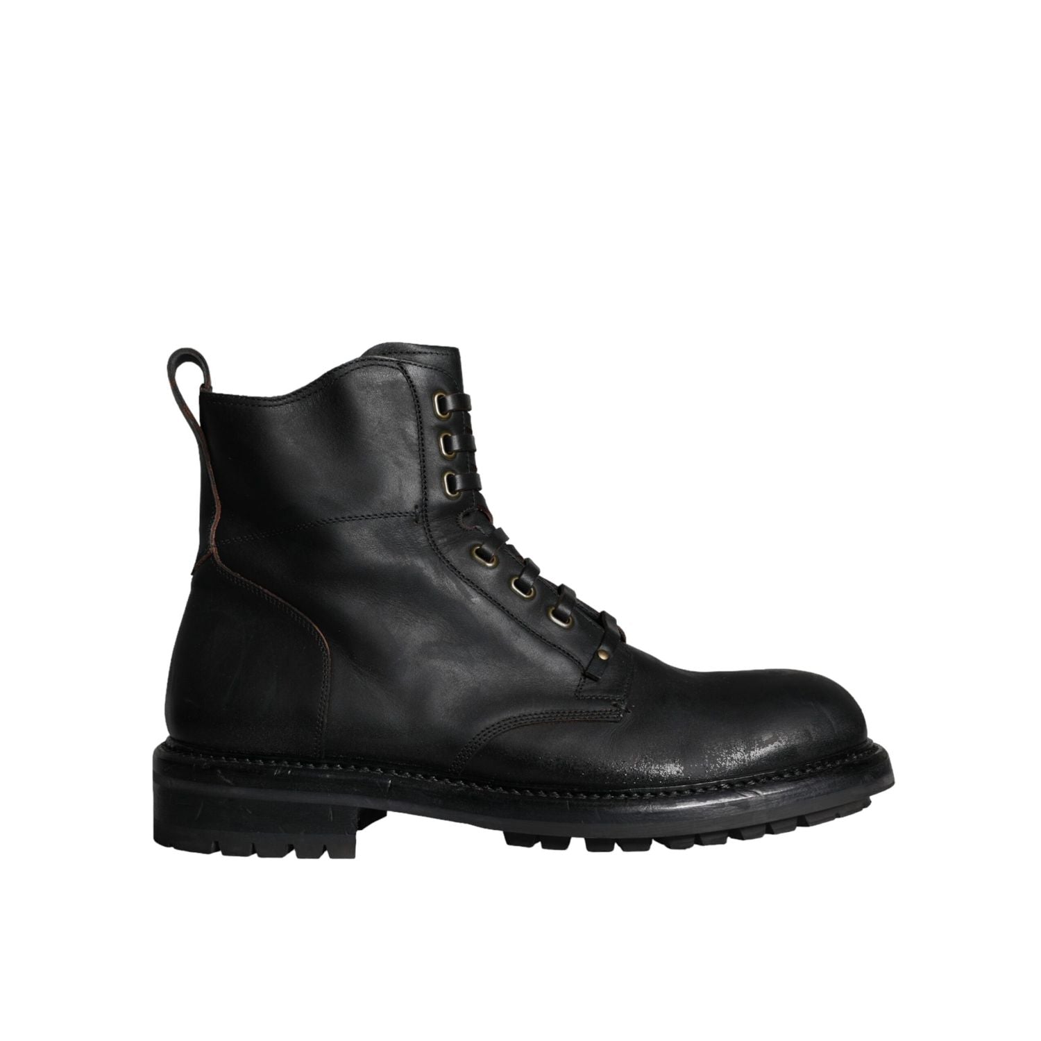 Dolce & Gabbana Black Lace Up Mid Calf Boots Men Shoes