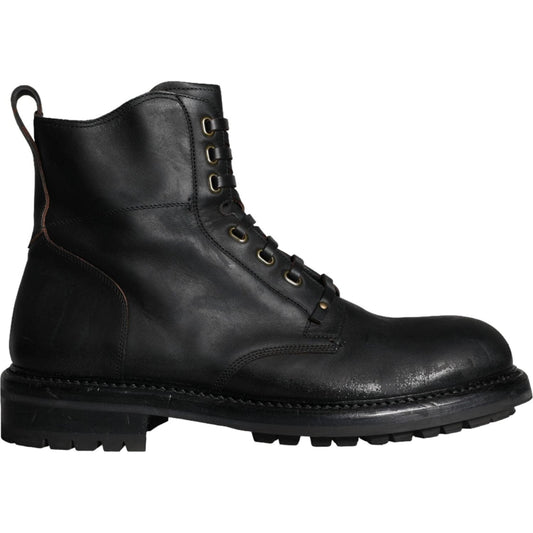 Dolce & Gabbana Black Lace Up Mid Calf Boots Men Shoes Dolce & Gabbana Dark Slate Gray