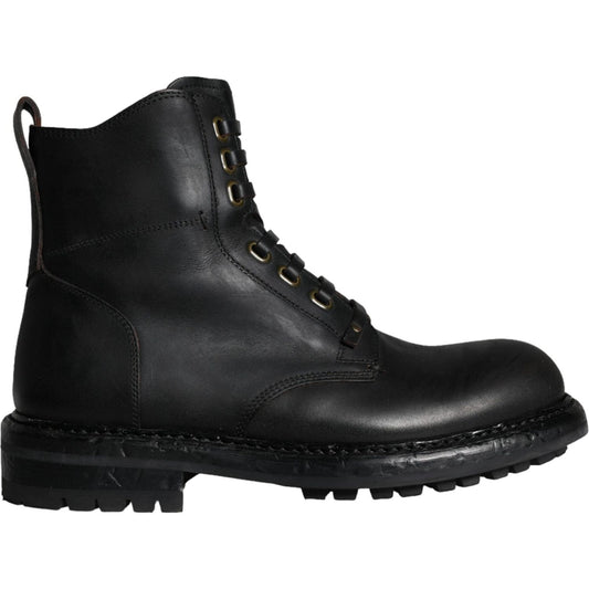 Dolce & Gabbana Black Lace Up Mid Calf Boots Men Shoes Dolce & Gabbana Black