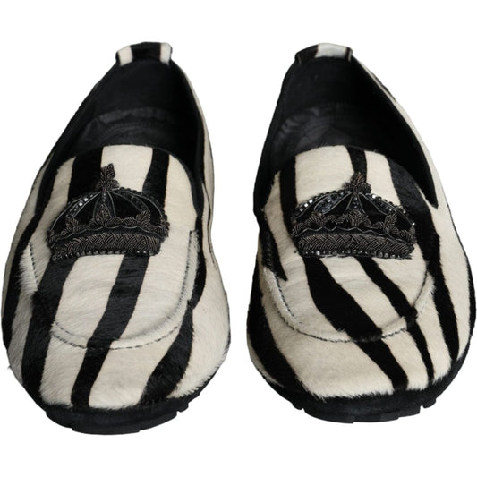 Dolce & Gabbana Black White Calf Fur Slip On Loafers Men Shoes Dolce & Gabbana Black