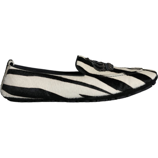 Dolce & Gabbana Black White Calf Fur Slip On Loafers Men Shoes Dolce & Gabbana Black