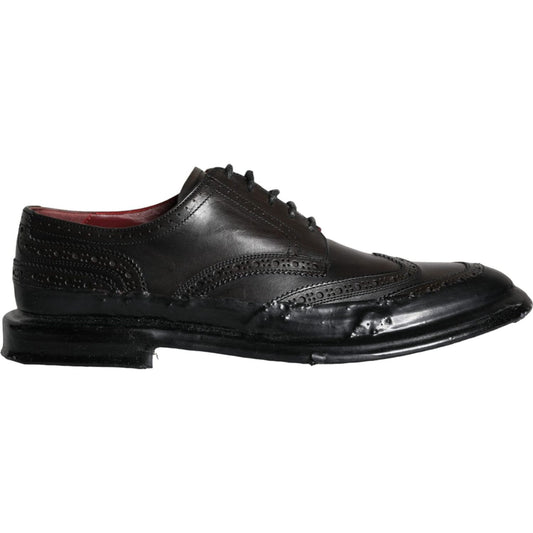 Dolce & Gabbana Black Leather Oxford Wingtip Formal Men Shoes Dolce & Gabbana Black