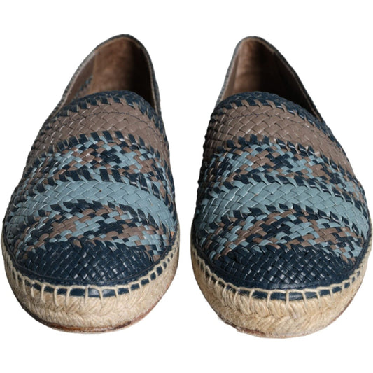 Dolce & Gabbana Blue Gray Woven Leather Buffalo Espadrille Shoes Dolce & Gabbana Dark Slate Gray