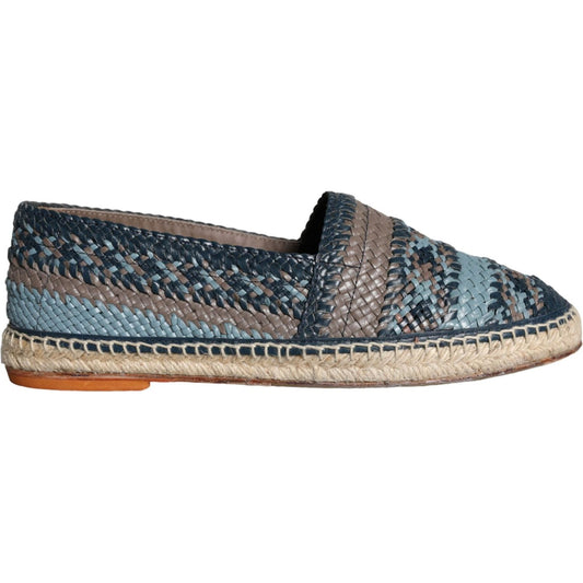 Dolce & Gabbana Blue Gray Woven Leather Buffalo Espadrille Shoes Dolce & Gabbana Dim Gray