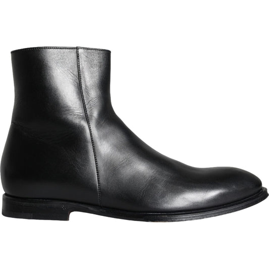 Dolce & Gabbana Black Calf Leather Men Ankle Boots Men Shoes Dolce & Gabbana Dark Slate Gray