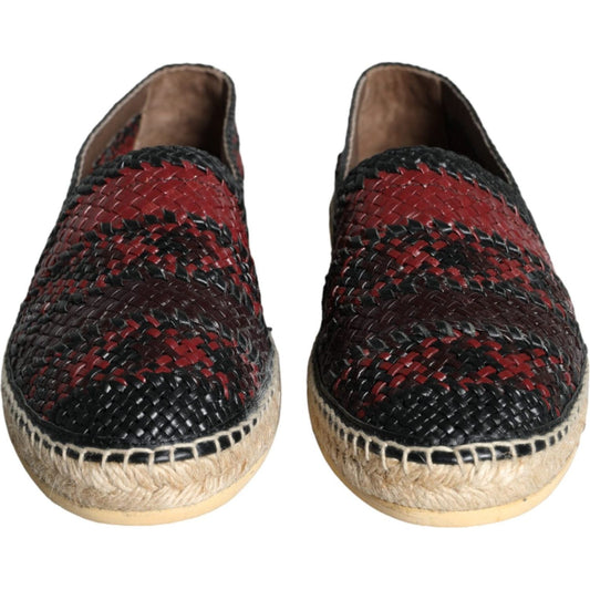 Dolce & Gabbana Black Maroon Woven Leather Buffalo Men Espadrille Shoes Dolce & Gabbana Dark Slate Gray