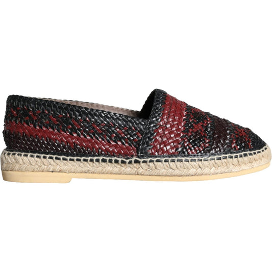 Dolce & Gabbana Black Maroon Woven Leather Buffalo Men Espadrille Shoes Dolce & Gabbana Dark Slate Gray