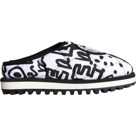 Dolce & Gabbana Black White Quilted Logo Sandals Slides Shoes Dolce & Gabbana Lavender