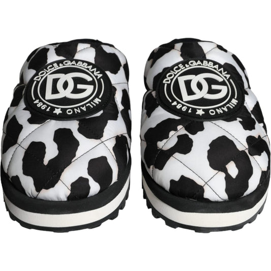 Dolce & Gabbana Black White Quilted Logo Sandals Slides Shoes Dolce & Gabbana Dark Slate Gray