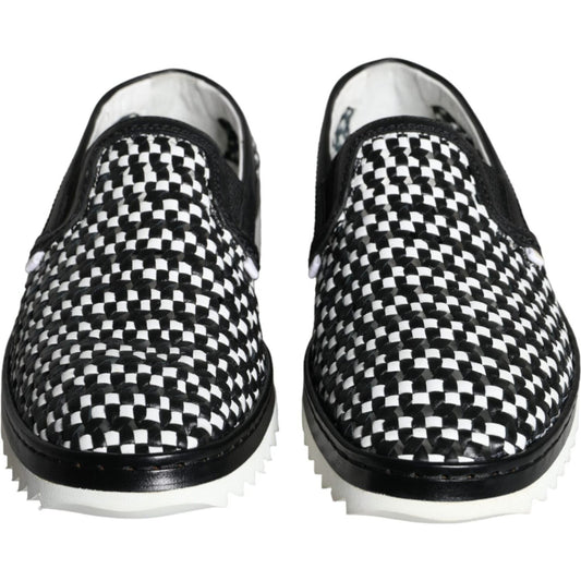 Dolce & Gabbana Black White Weaved Slip On Men Loafers Shoes Dolce & Gabbana Light Gray