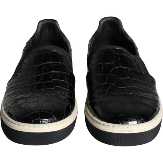 Dolce & Gabbana Black Leather Loafers Slippers Casual Shoes Dolce & Gabbana Black