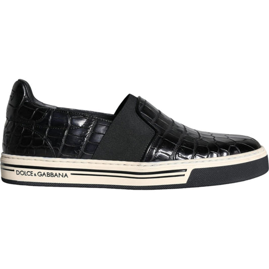 Dolce & Gabbana Black Leather Loafers Slippers Casual Shoes Dolce & Gabbana Antique White