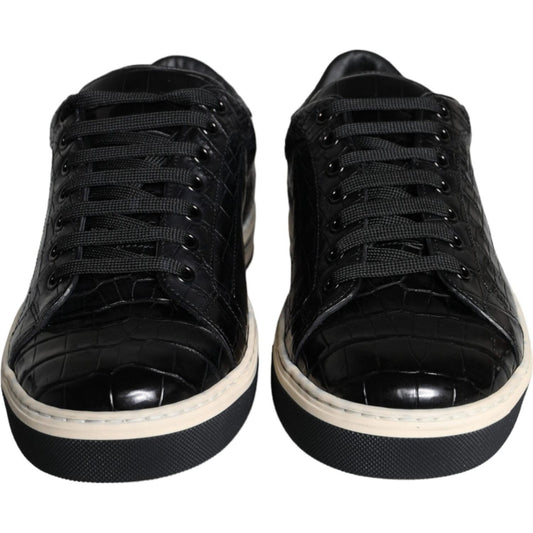 Dolce & Gabbana Black Leather Men Low Top Sneakers Shoes Dolce & Gabbana Black