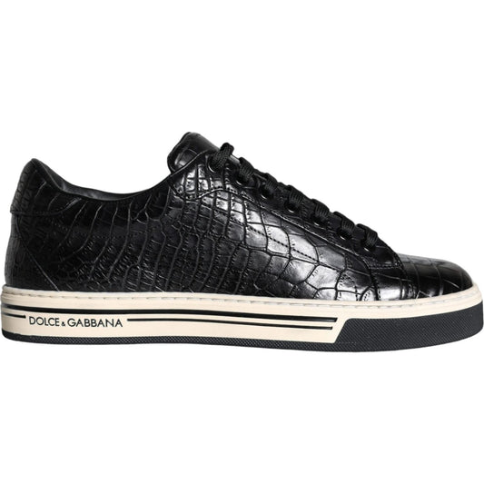 Dolce & Gabbana Black Leather Men Low Top Sneakers Shoes Dolce & Gabbana Light Gray