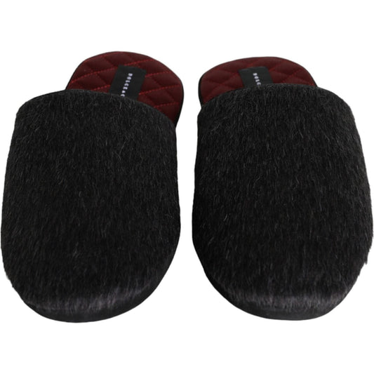 Dolce & Gabbana Black Faux Fur Slides Slippers Slip On Shoes Dolce & Gabbana Black