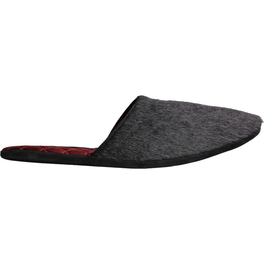Dolce & Gabbana Black Faux Fur Slides Slippers Slip On Shoes Dolce & Gabbana Dark Slate Gray