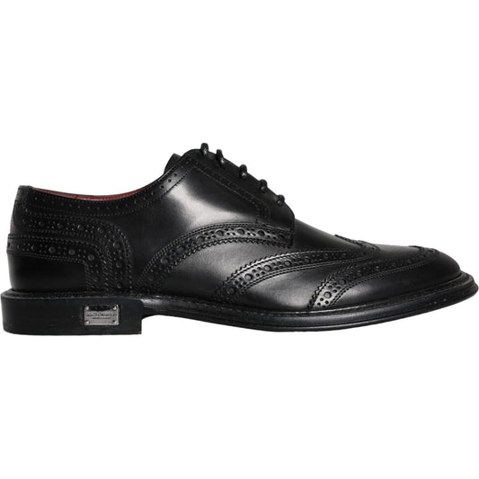 Dolce & Gabbana Black Leather Oxford Wingtip Formal Men Shoes Dolce & Gabbana Black