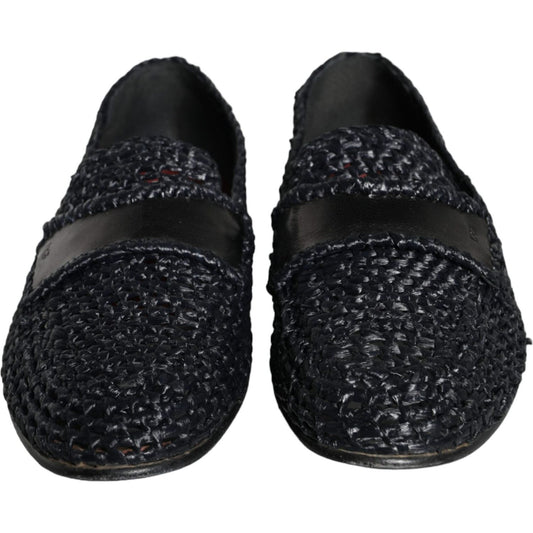 Dolce & Gabbana Black Woven Raffia Slip On Loafers Men Shoes Dolce & Gabbana Black