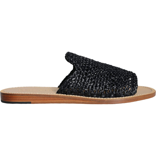 Dolce & Gabbana Black Monochrome Braided Raffia Slides Shoes Dolce & Gabbana Rosy Brown