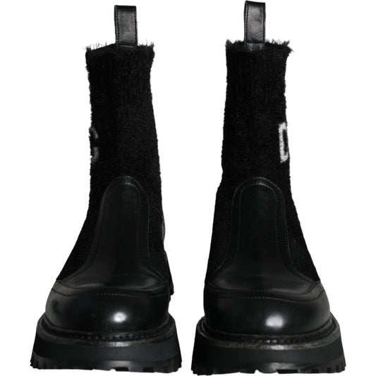 Dolce & Gabbana Black DG Logo Horse Sock Ankle Boots Shoes Dolce & Gabbana Black