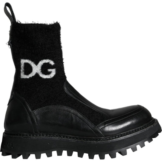 Dolce & Gabbana Black DG Logo Horse Sock Ankle Boots Shoes Dolce & Gabbana Black