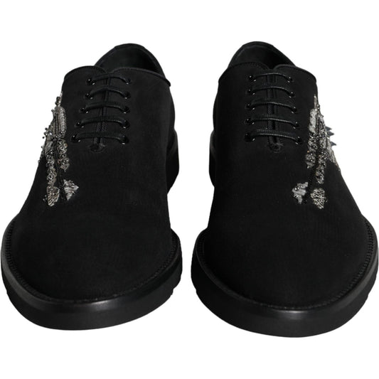 Dolce & Gabbana Black Suede Sicilia Lace Up Formal Shoes Dolce & Gabbana Black