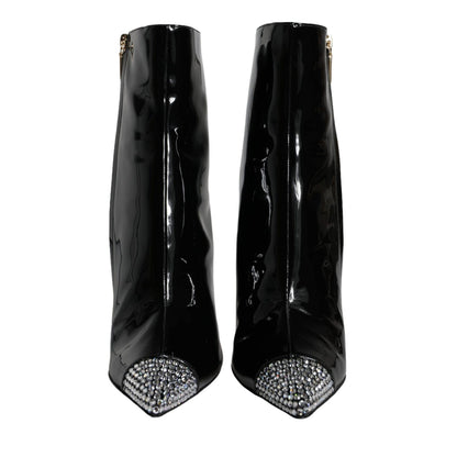 Dolce & Gabbana Black Patent Leather Crystal Heel Boots Shoes