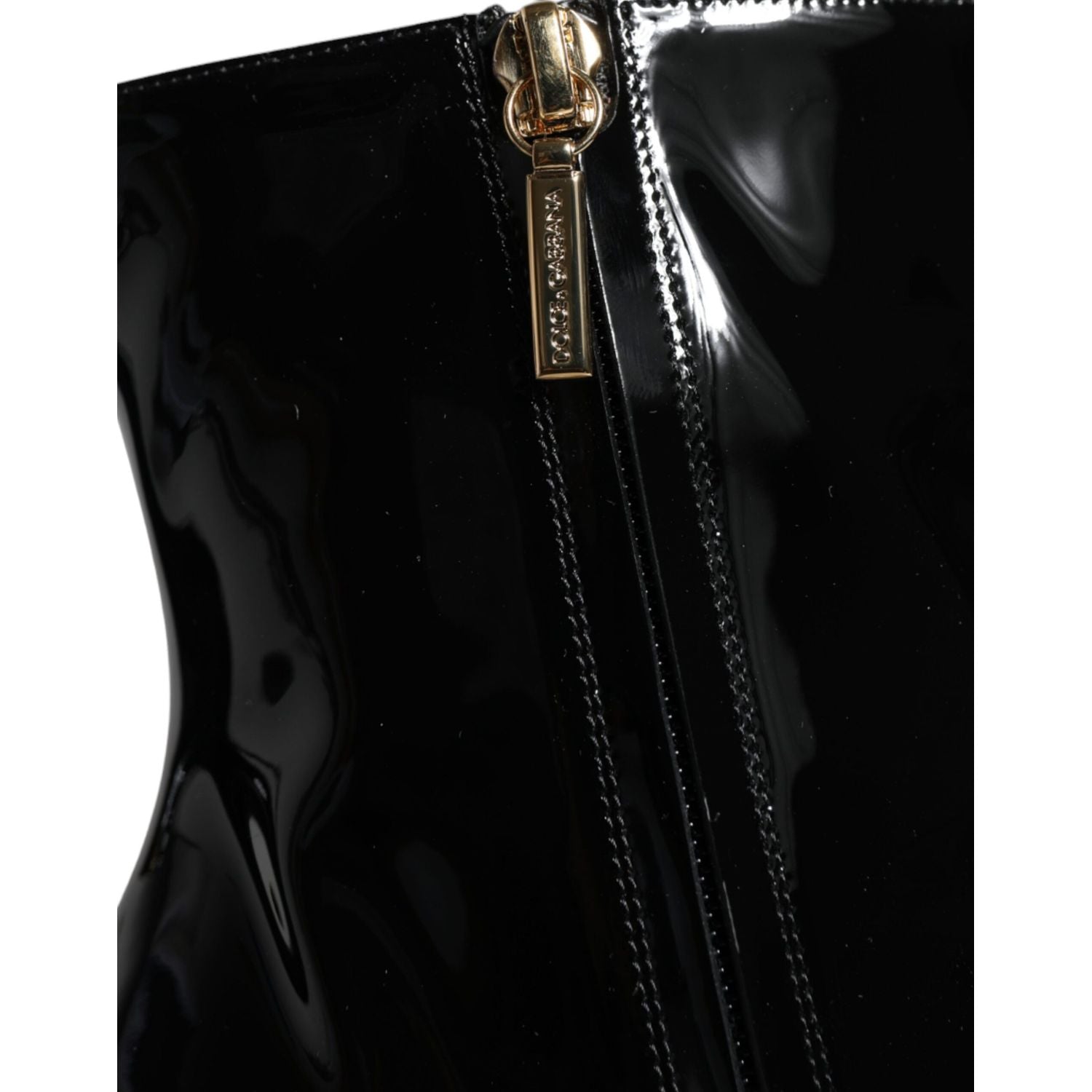 Dolce & Gabbana Black Patent Leather Crystal Heel Boots Shoes