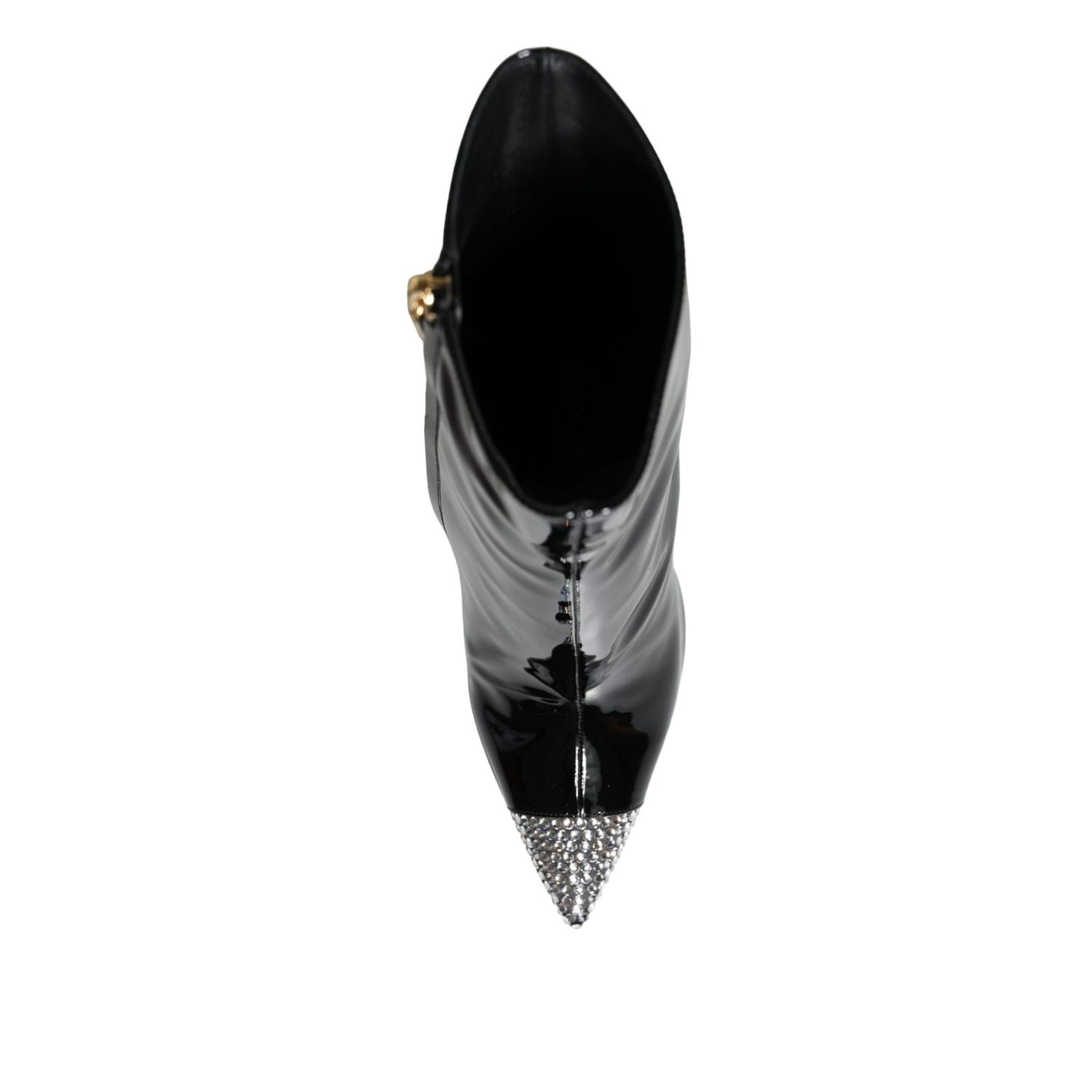 Dolce & Gabbana Black Patent Leather Crystal Heel Boots Shoes