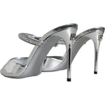 Dolce & Gabbana Silver Crystal Leather Slip On Sandals Shoes Dolce & Gabbana Light Slate Gray