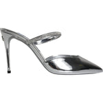 Dolce & Gabbana Silver Crystal Leather Slip On Sandals Shoes Dolce & Gabbana Light Slate Gray