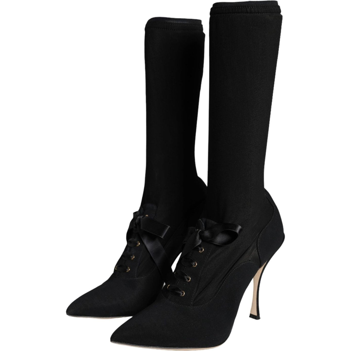 Dolce & Gabbana Black Stiletto Heels Mid Calf Boots Shoes
