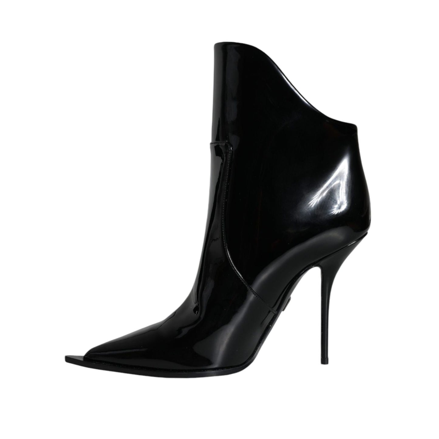 Dolce & Gabbana Black Patent Leather Pointed Ankle Boots Shoes