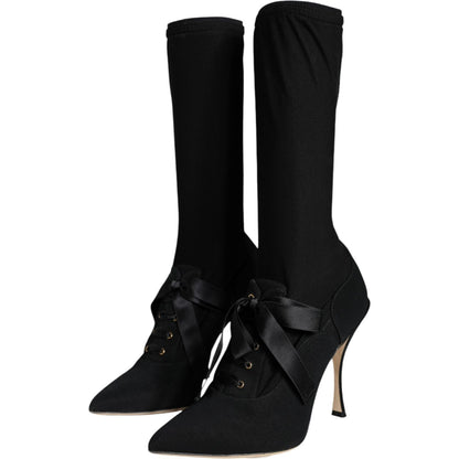 Dolce & Gabbana Black Stiletto Heels Mid Calf Boots Shoes