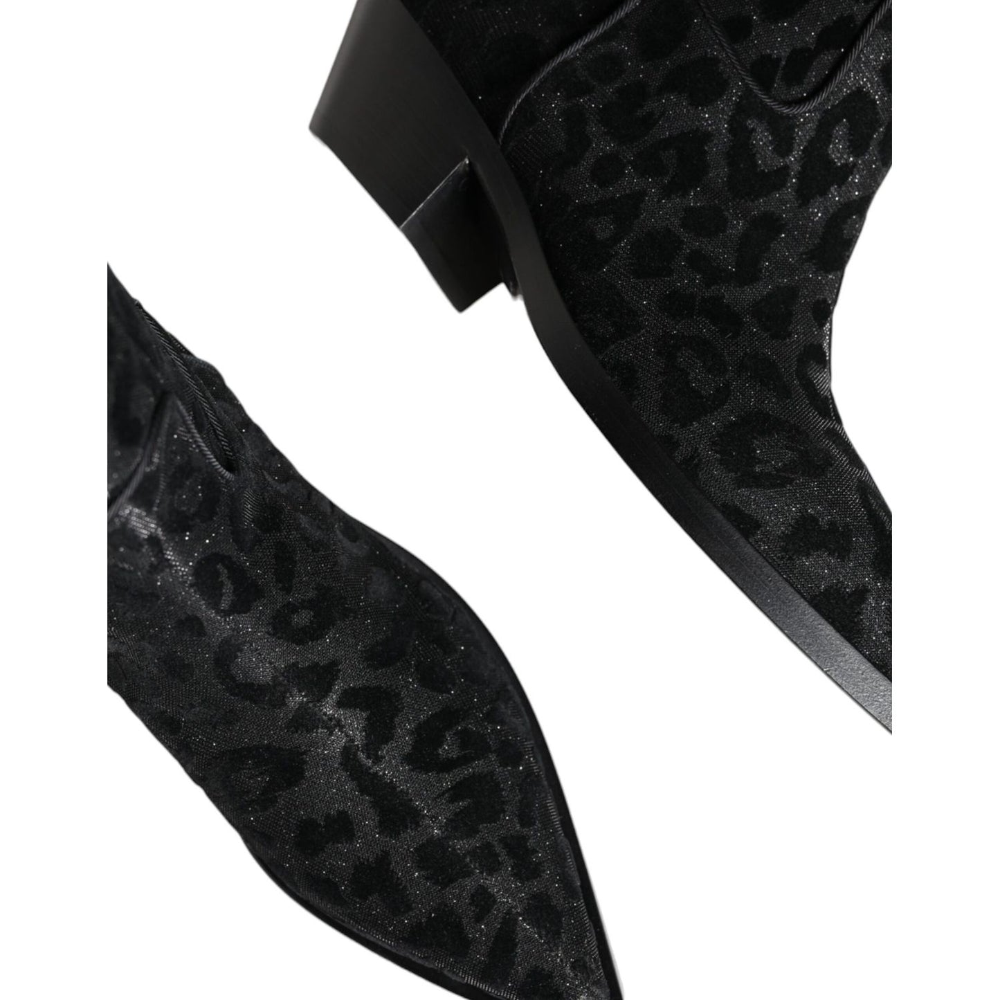 Dolce & Gabbana Black Gray Leopard Cowboy Boots Shoes